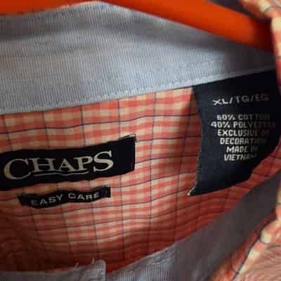 chaps-mens-xl-pink-blue-check-easy-care-short-sleeve-button-up-shirt