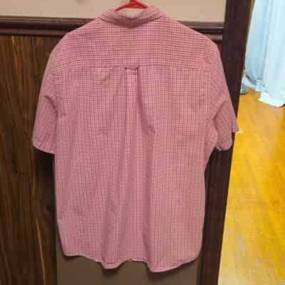 chaps-mens-xl-pink-blue-check-easy-care-short-sleeve-button-up-shirt