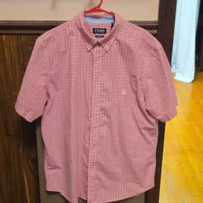 Chaps Men's XL Pink & Blue Check Easy Care Short Sleeve Button-Up Shirt