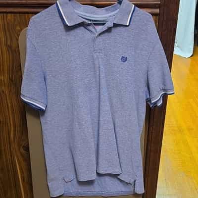 Chaps XL Blue Polo Shirt Natural Stretch Collared Button Short Sleeve Logo
