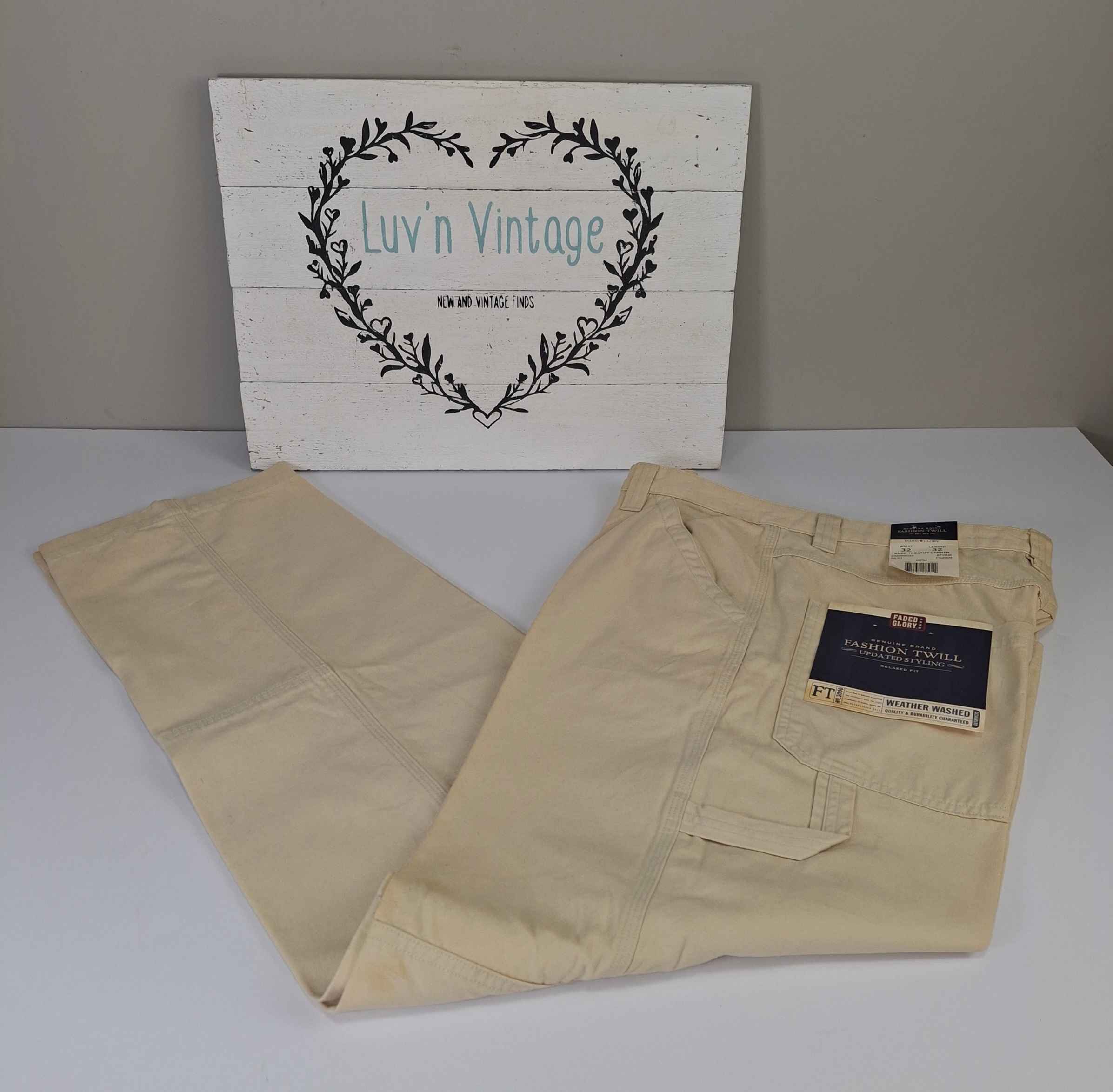 Faded Glory Mens Relaxed Fit Carpenter Pant Stone Fashion Twill 32×32 FG2009 NWT