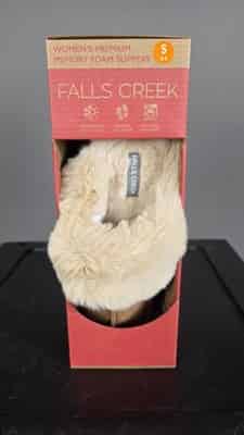 Falls Creek Lena Memory Foam Faux Fur Slippers Beige S (5-6) Indoor Outdoor