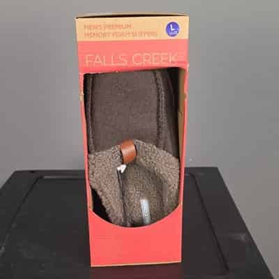 Falls Creek Men's Moccasin Memory Foam Slippers Brown Indoor Outdoor 11-12