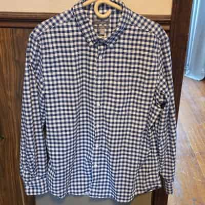 Falls Creek Stretch No Tuck Men's Blue White Check Button-Up Shirt XL