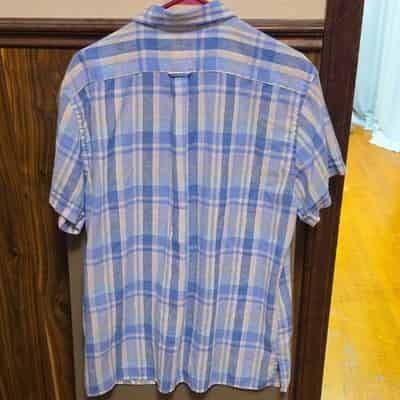 izod-mens-blue-yellow-white-plaid-short-sleeve-button-up-shirt-xl