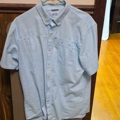 IZOD Saltwater Men's Light Blue White Striped Short Sleeve Button-Up Shirt XL