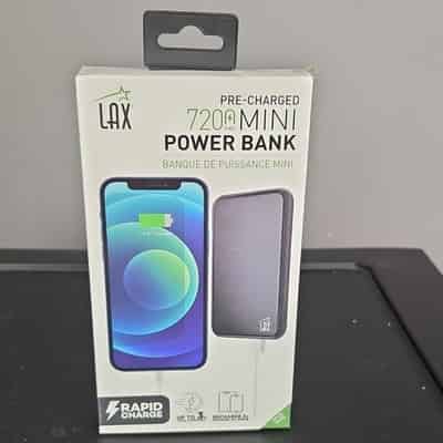 LAX 7200mAh Slim Power Bank Fast Charge USB-C Micro-USB Black