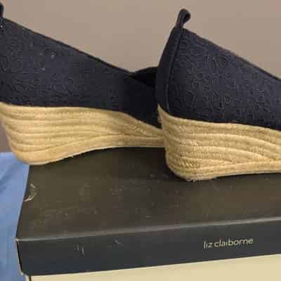liz-claiborne-kellie-navy-espadrille-stretch-floral-wedge-shoes-8-5m-women
