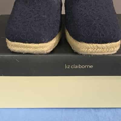 liz-claiborne-kellie-navy-espadrille-stretch-floral-wedge-shoes-8-5m-women