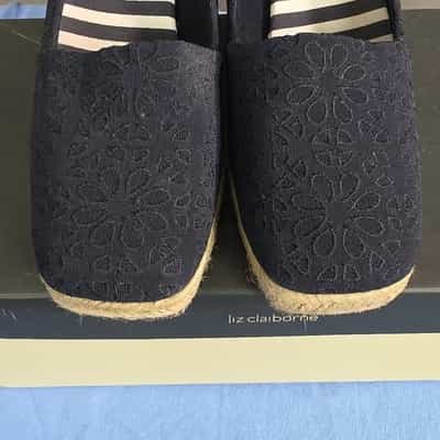 liz-claiborne-kellie-navy-espadrille-stretch-floral-wedge-shoes-8-5m-women