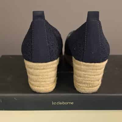 liz-claiborne-kellie-navy-espadrille-stretch-floral-wedge-shoes-8-5m-women