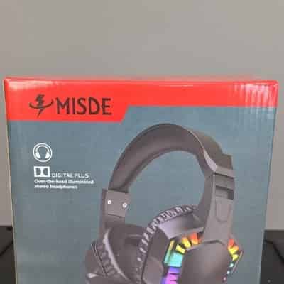 MISDE A66 Illuminated Gaming Headset, Surround Sound, Boom Mic, USB/3.5mm