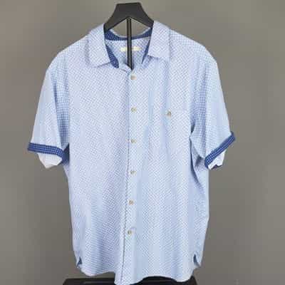 Moda Campia Moda Men's Blue White Geometric Short Sleeve Button-Up Shirt XL
