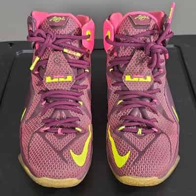 Nike LeBron 12 Double Helix Purple Pink Yellow High Top Men's Basketball Shoes