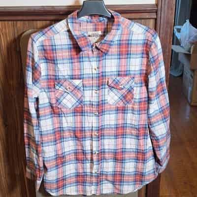 Open Trails Men's Red Blue Plaid Flannel Long Sleeve Button-Up Shirt XL