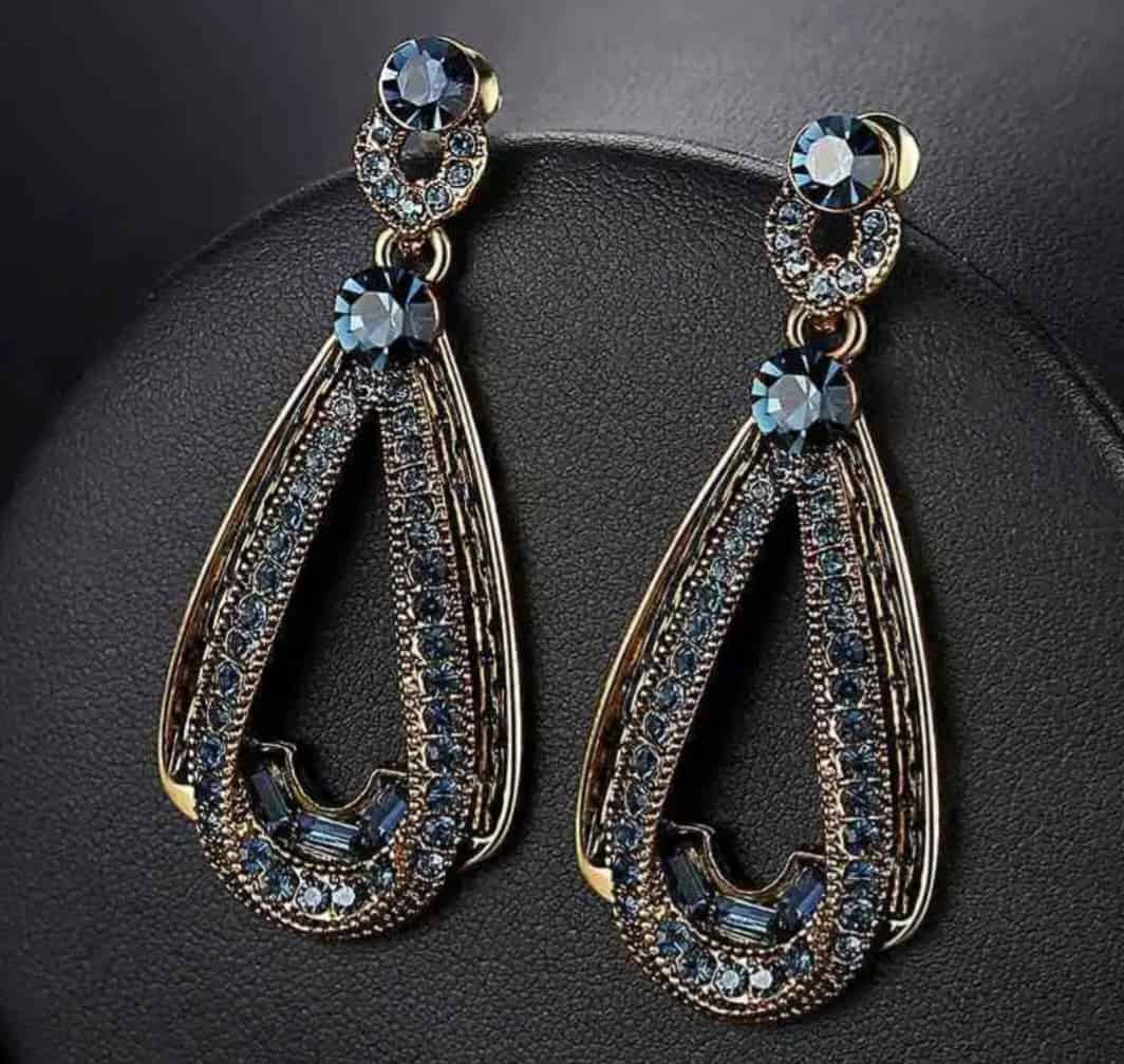 Victorian Inspired Blue Crystal Dangle Earrings