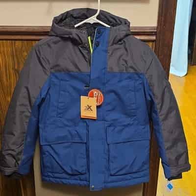 ZeroXposur Unisex Kids Puffer Jacket Colorblock Blue Gray Hooded Zip Size 10/12