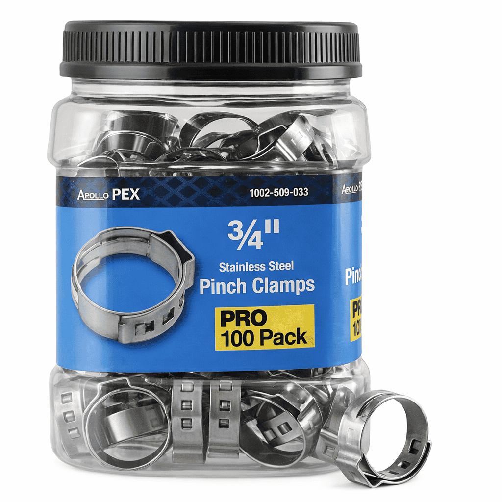 Apollo PXPC34100JR 3/4 in. Stainless Steel PEX-B Barb Pinch Clamp Jar (100-Pack)