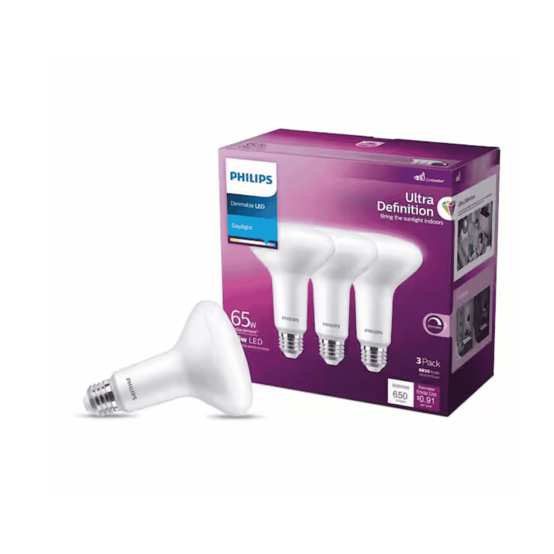 Philips 576751 65-Watt Equivalent BR30 Ultra-Definition Dimmable E26 LED Light Bulb Daylight 5000K (3-Pack)