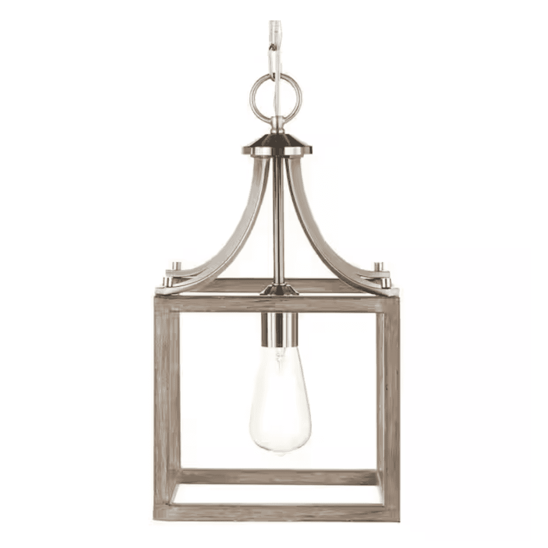 Hampton Bay 7947HBBNDI Boswell Quarter 1-Light Brushed Nickel Mini-Pendant with Weathered Wood Accents