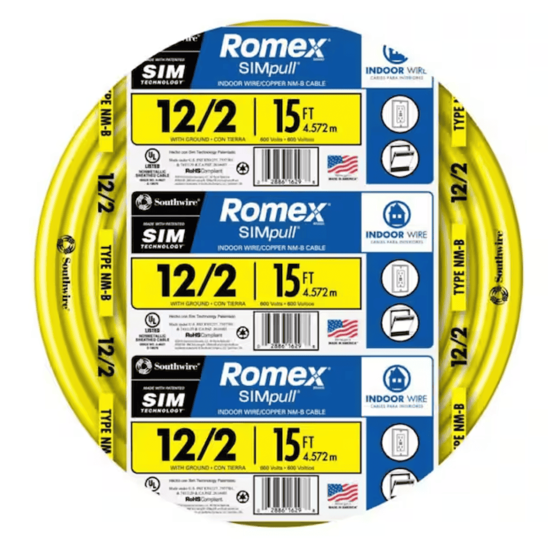 Southwire 28828226 15 ft. 12/2 Solid Romex SIMpull CU NM-B W/G Wire