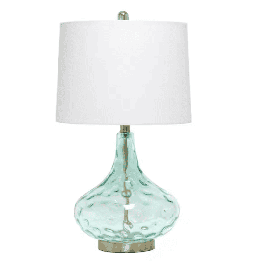 Elegant Designs LT3217-BLU 24 in. Blue Modern Refined Bubbly Colored Glass Table Lamp with White Linen Tapered Drum Shade