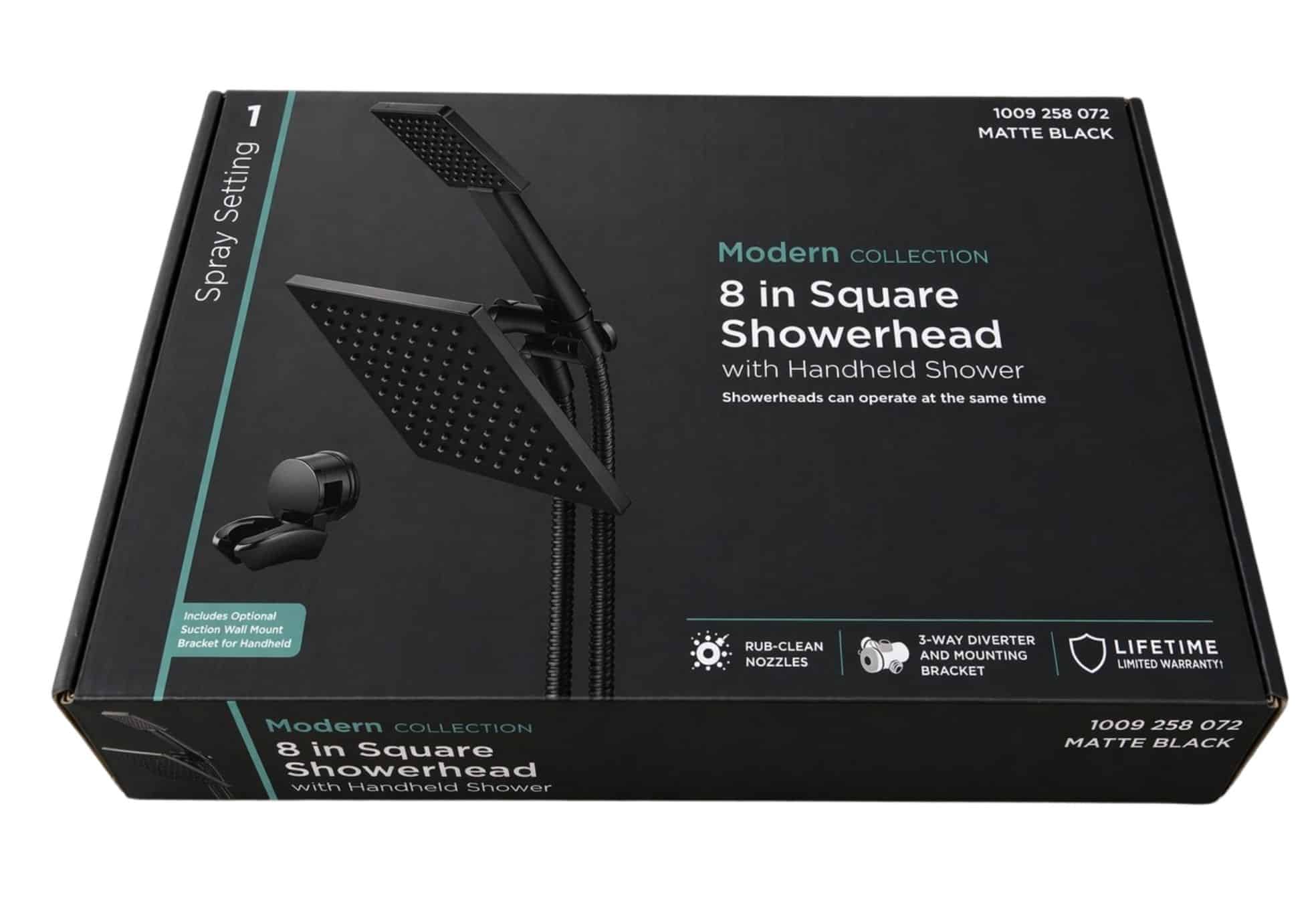 Glacier Bay 1009 258 072 Modern 1-Spray 7.9 in. Dual Tub Wall Mount Fixed and Handheld Shower Heads 1.8 GPM in Matte Black