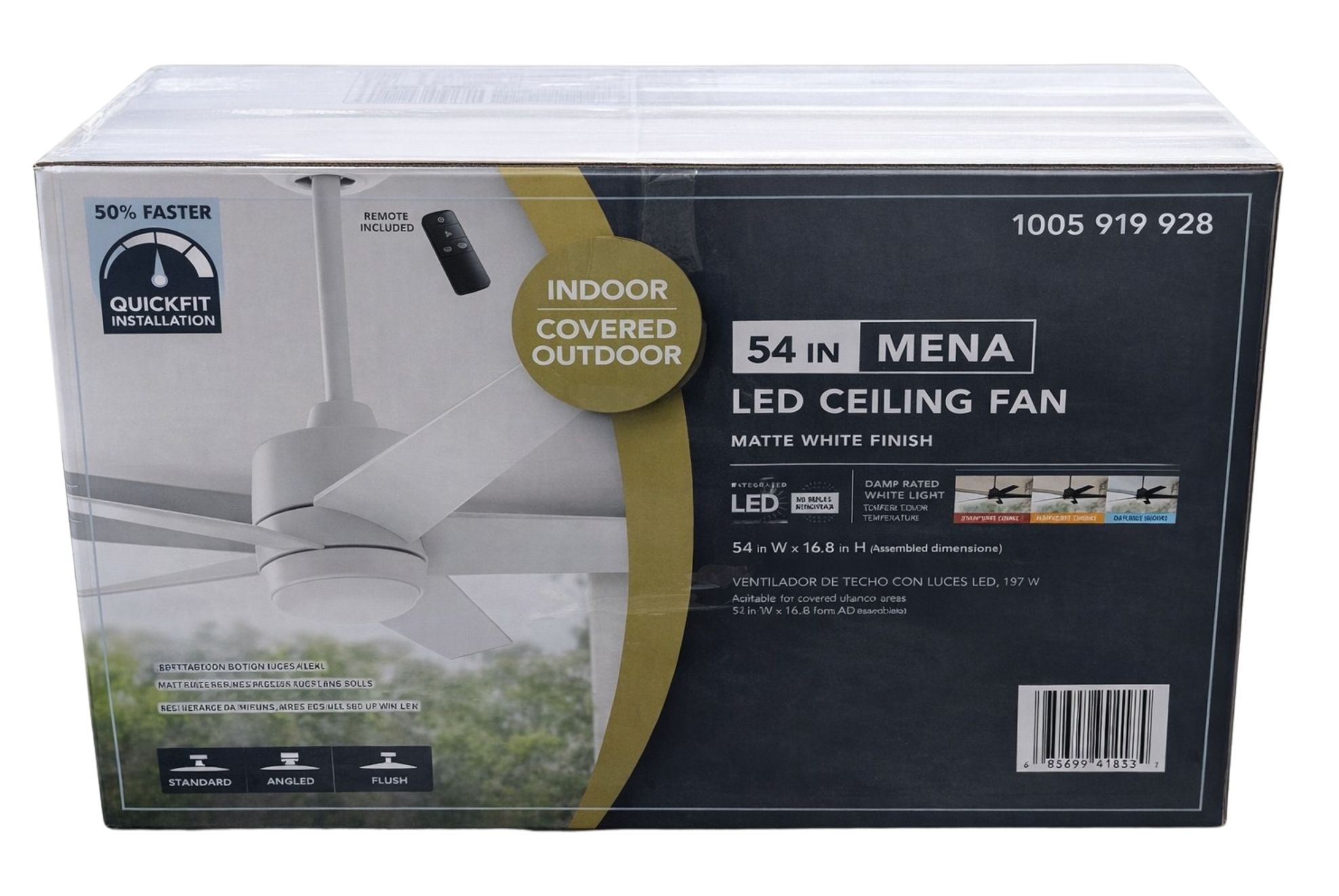 99918 54 in. White Color Changing Integrated LED Indoor/Outdoor Matte White Ceiling Fan with Light Kit and Remote Control