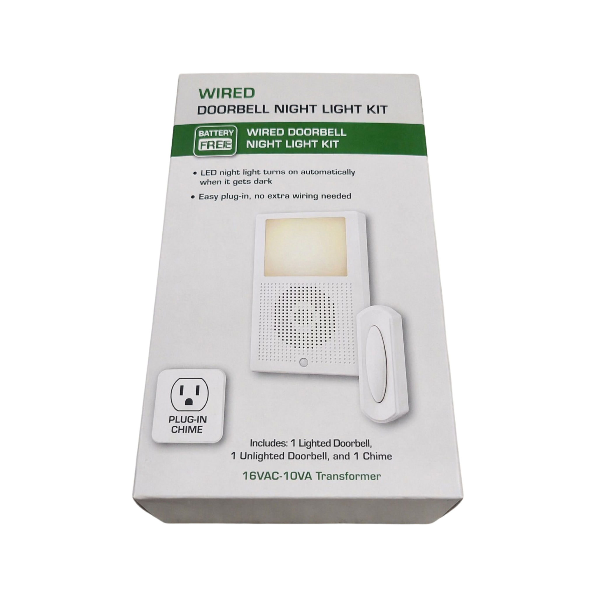 18000010 Wireless Plug-In Doorbell Kit with LED Night Light and Wireless Push Button, White