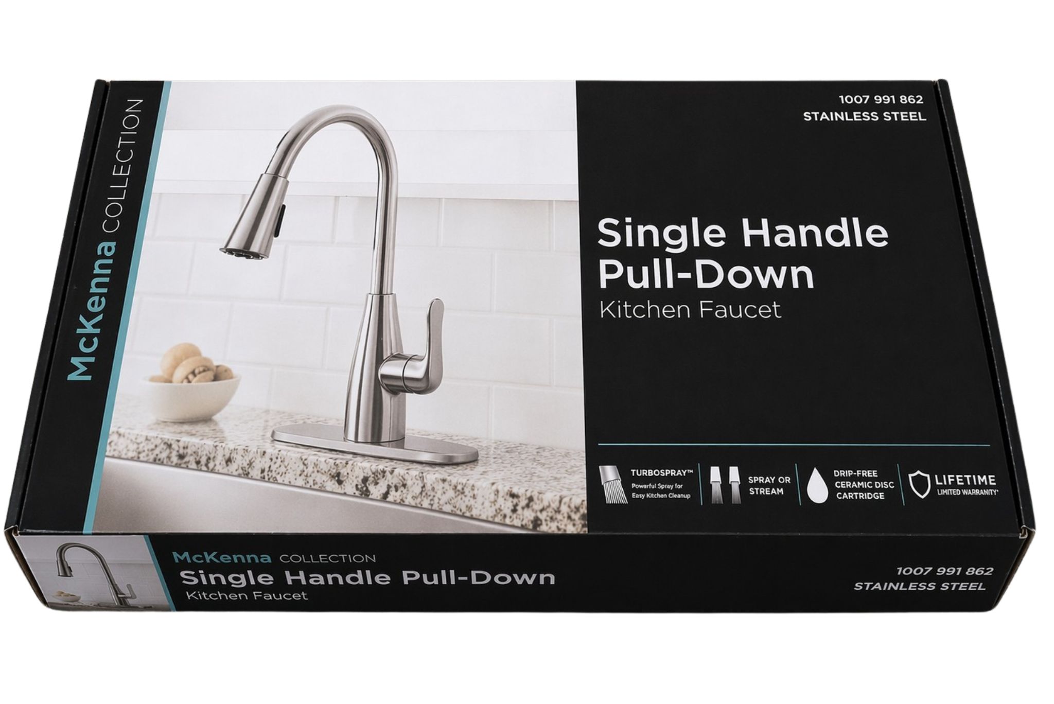 Glacier Bay 1007 991 862 McKenna Single-Handle Pull-Down Sprayer Kitchen Faucet in Stainless Steel with TurboSpray and FastMount