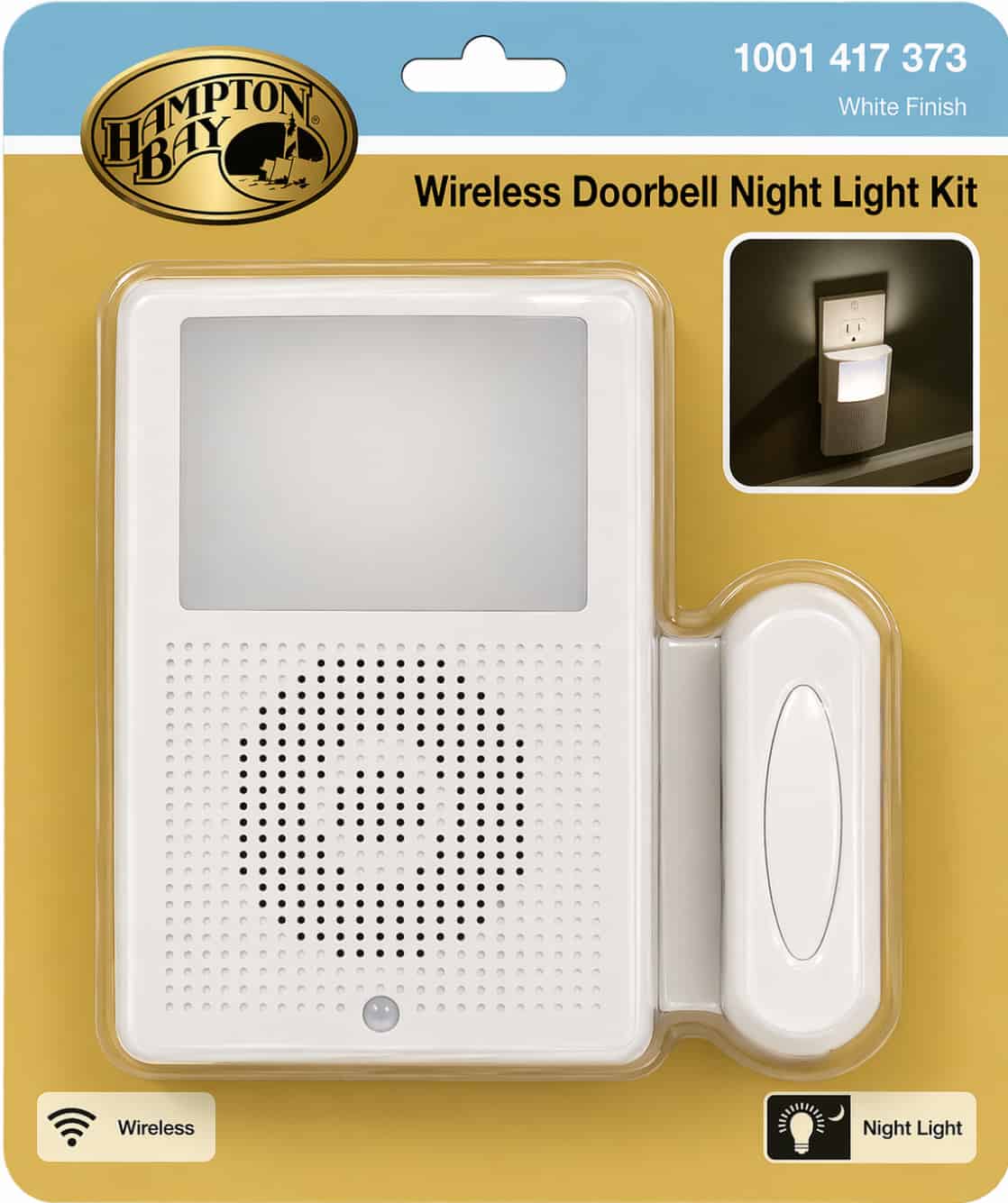 HB-7776-02 Wireless Plug-In Doorbell Kit with LED Night Light and Wireless Push Button, White