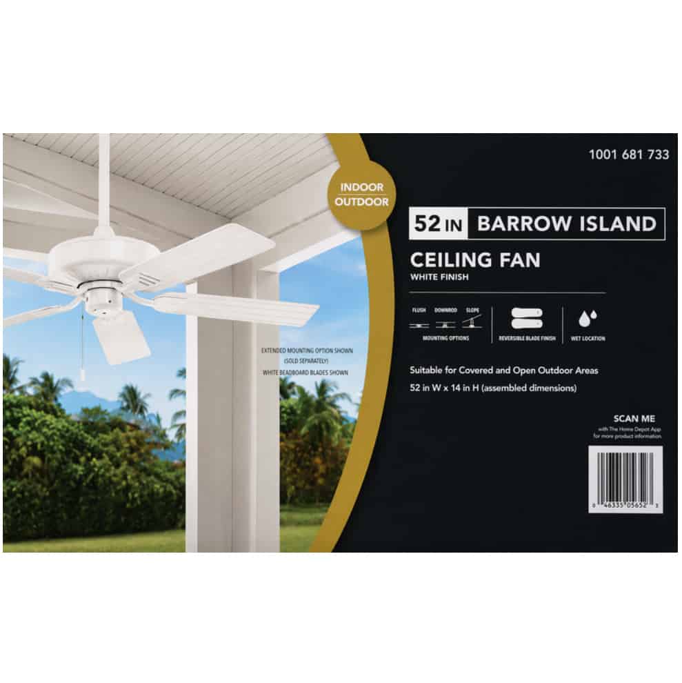 59216 52 in. Indoor/Outdoor LED Matte White Ceiling Fan with Light Kit, Reversible Motor and Reversible Blades