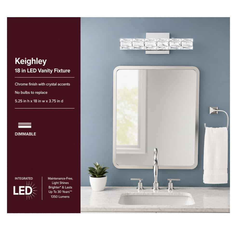 4151-NDM-18 18 in. 1-Light Chrome LED Crystal Bathroom Vanity Light Fixture Bar