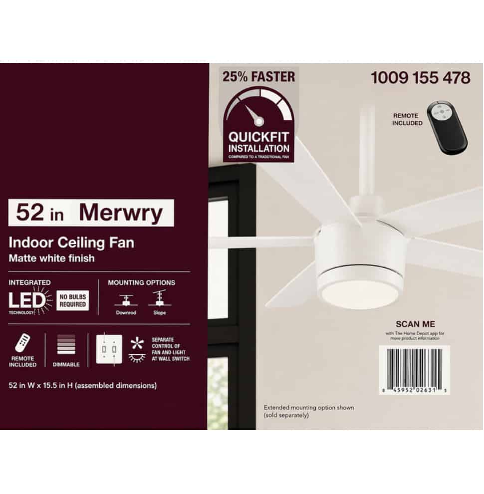 SW1422 MWH 52 in. Intergrated LED Matte White Ceiling Fan With Light And Remote Control