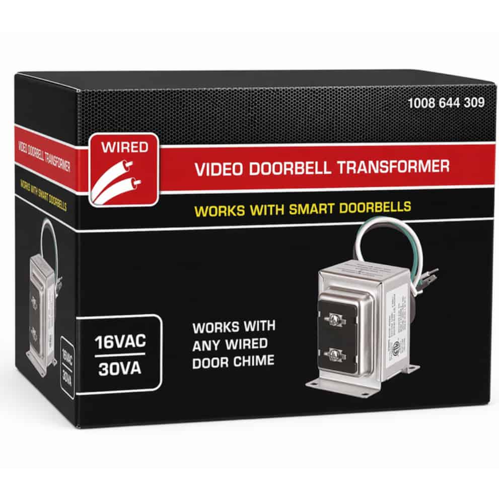 18000044 Wired 16VAC/30VA Doorbell Transformer, Compatible with all Video Doorbells