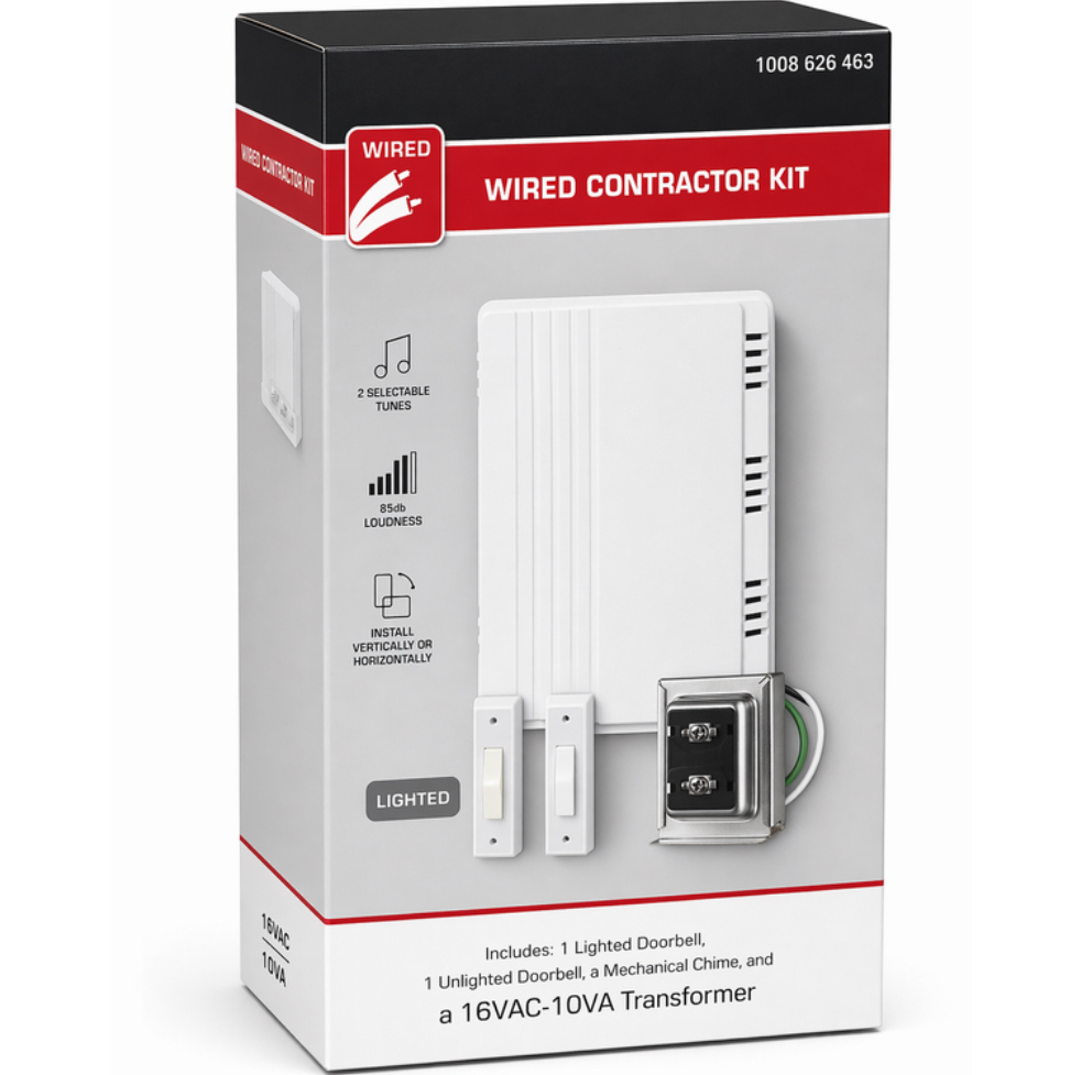 18000043 Wired Doorbell Kit with 2 Wired Push Buttons, White