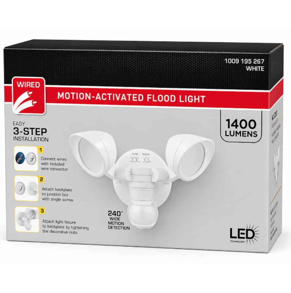 17000017 240-Degree White Motion Activated Wired Outdoor 2-Head Dusk-to-Dawn LED Security Flood Light 1400 Lumens