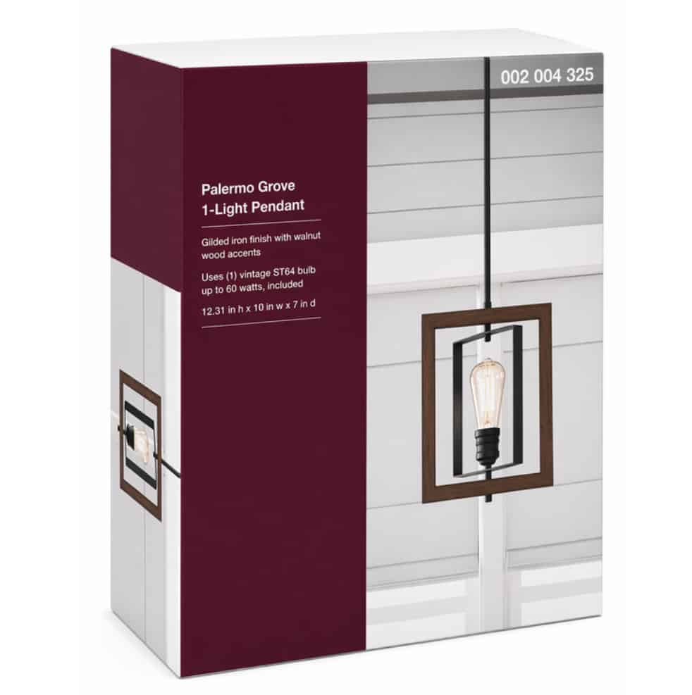 7927HDC 10 in. 1-Light Gilded Iron Farmhouse Kitchen Island Mini-Pendant with Hand Painted Walnut Accents