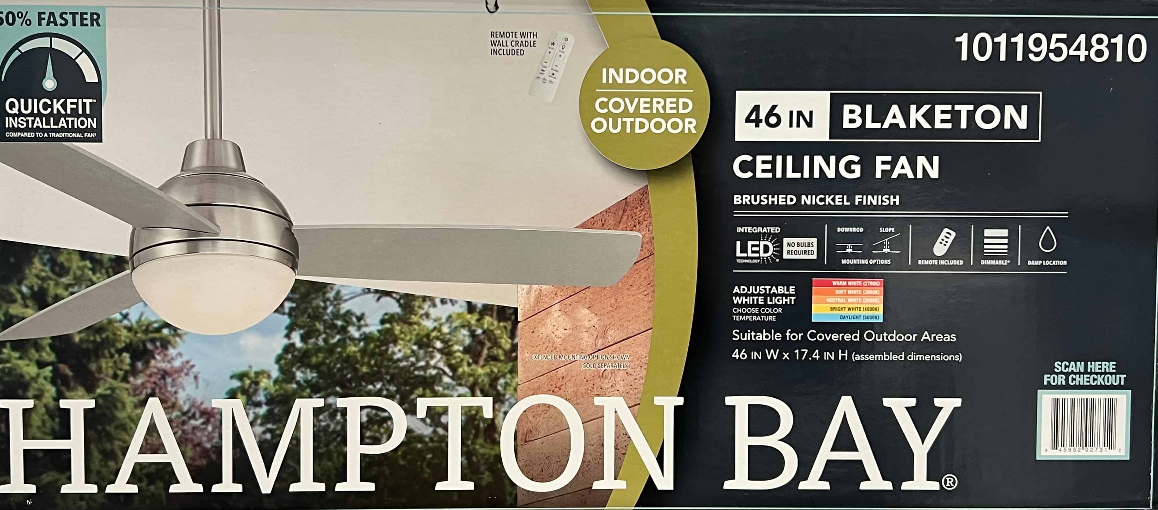 SW23096 BN 46 in. Indoor/Covered Outdoor Brushed Nickel Modern Ceiling Fan with Tunable LED and Remote Control Included