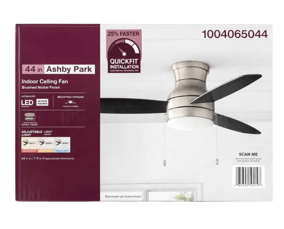 59244  Park 44 in. White Color Changing Integrated LED Brushed Nickel Ceiling Fan with Light Kit and 3 Reversible Blades