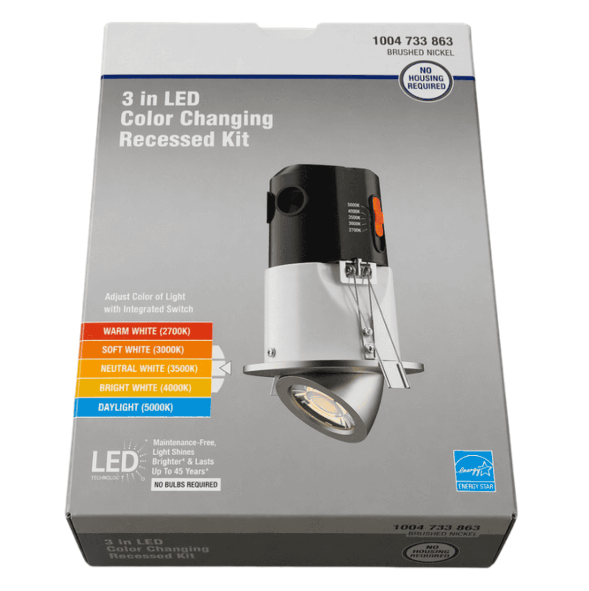 2003031802 Premium Downlight 3 in. 2700K - 5000K Brushed Nickel New Construction/Remodel Recessed Integrated LED Kit