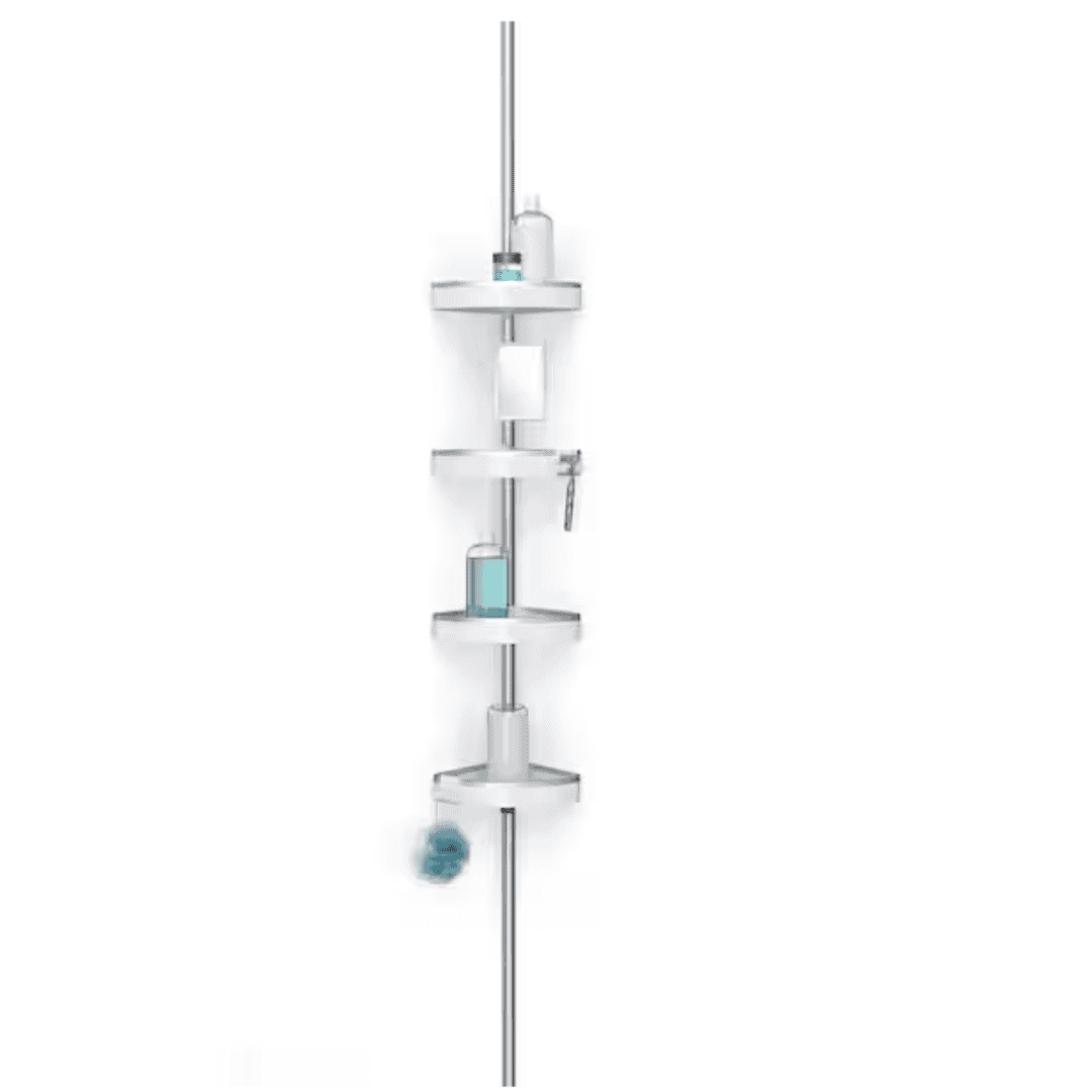 Better Living 70054 HiRISE 4 Tension Shower Caddy with Mirror White with Aluminum