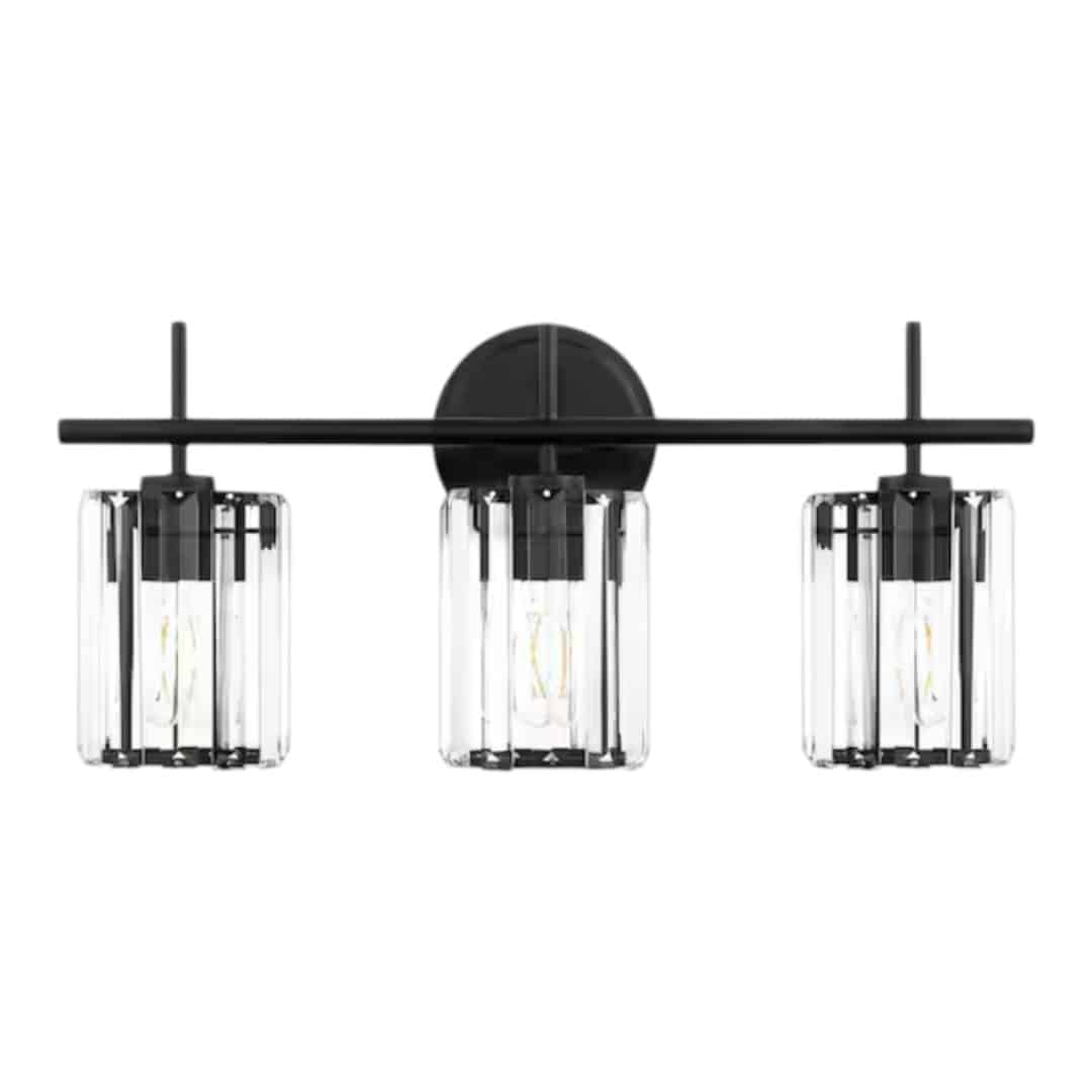 Hampton Bay RS24091701 21 in. 3-Light Black Vanity Light with Clear Crystal Glass