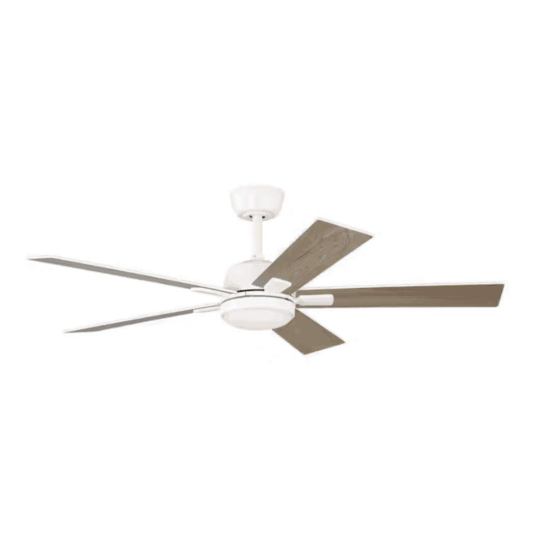 Hampton Bay 85294 Verano 52 in. Matte White Downrod Standard Ceiling Fan with 5-Blades, White Adjustable LED Light, DC Motor, and Remote