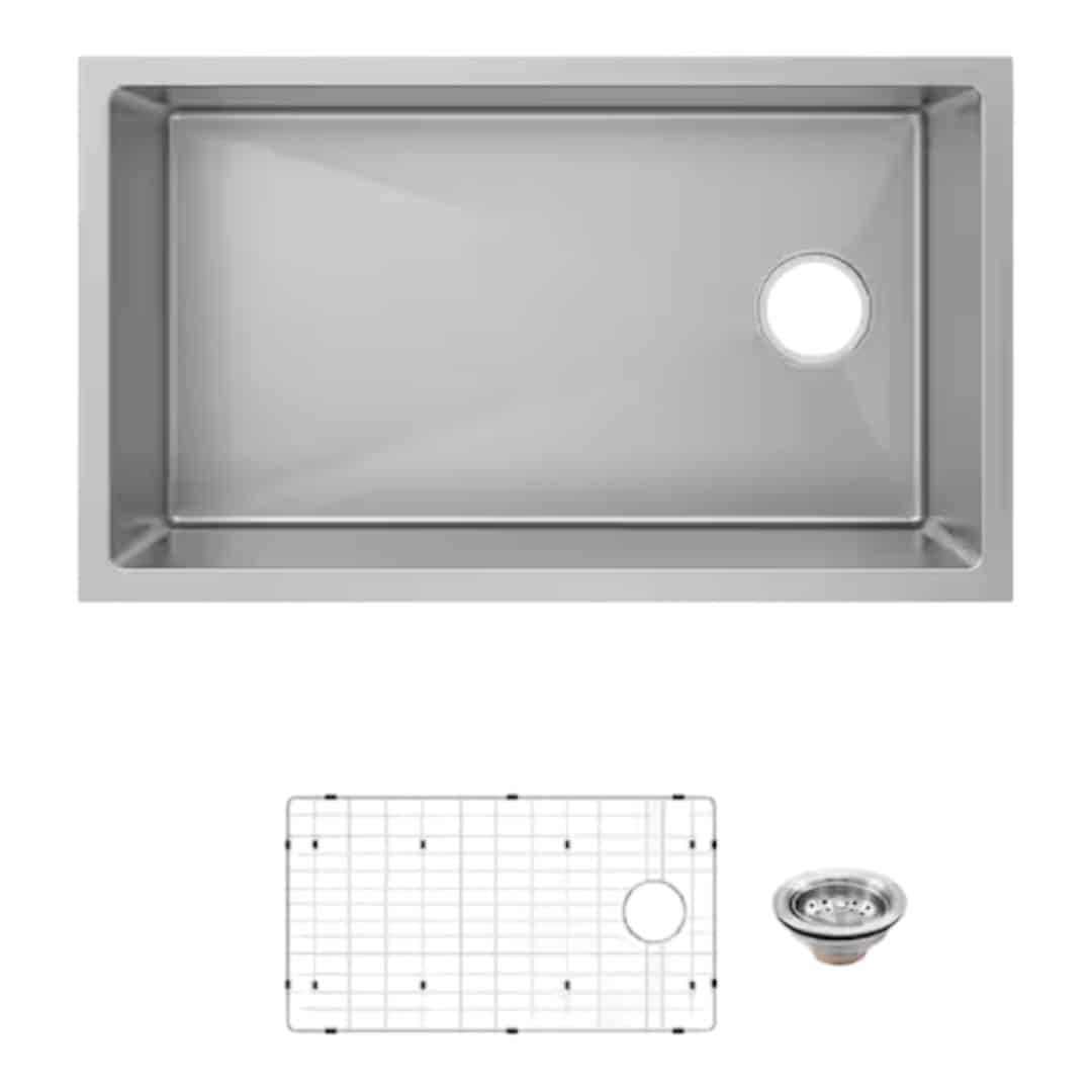 Glacier Bay VUR3118A1ACC Tight Radius 31 in. Undermount Single Bowl 18 Gauge Stainless Steel Kitchen Sink with Accessories