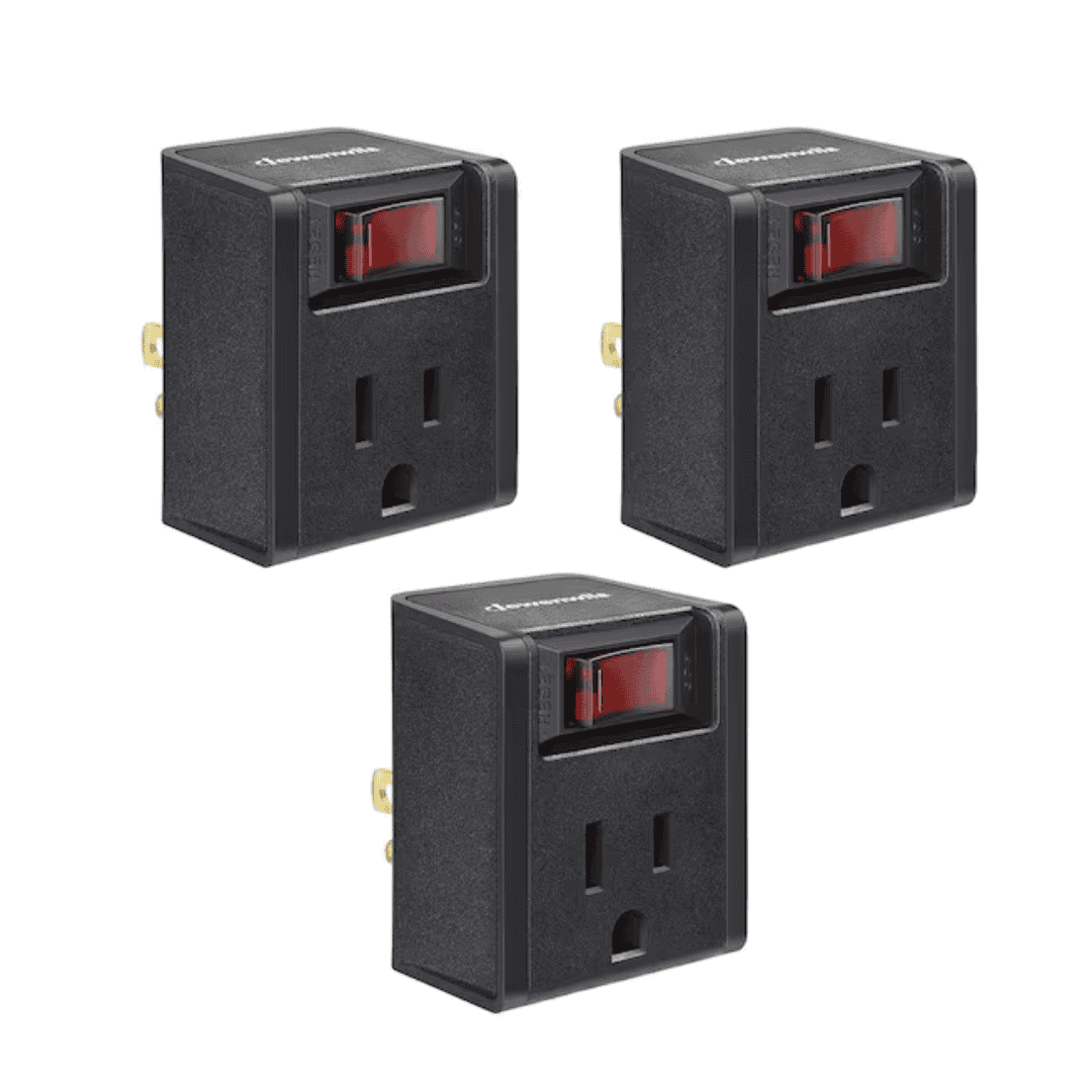 HOUS13B Grounded Single Port Power Adapter with On/Off Switch, 3 Prong Electrical Plug Outlet Switch, 280J, Black (3-Pack)
