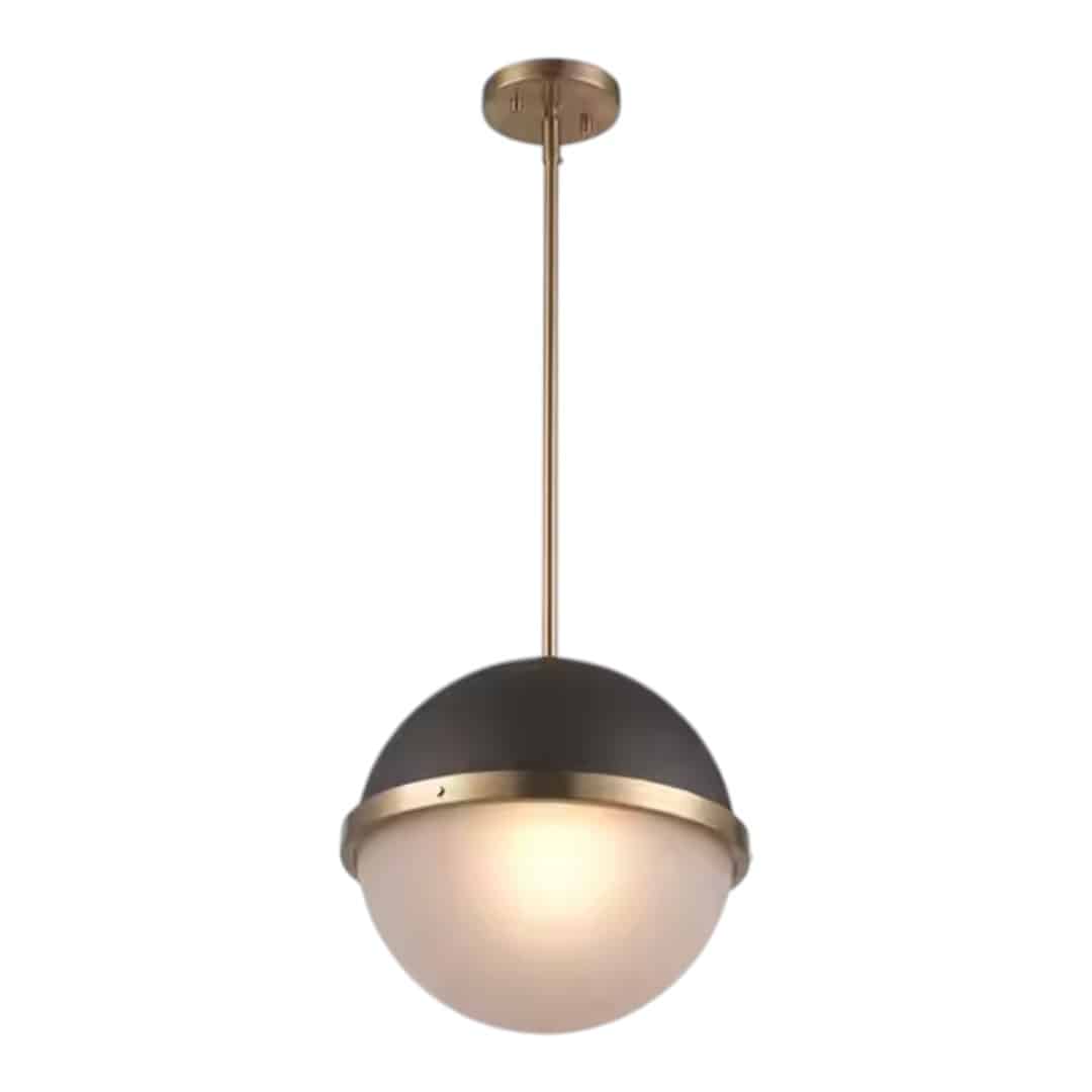 Monteaux Lighting BLBAL-P-1 Nadine 12.75 in. 1-Light Black and Antique Gold Modern Pendant Light Fixture with Frosted Glass Globe Shade