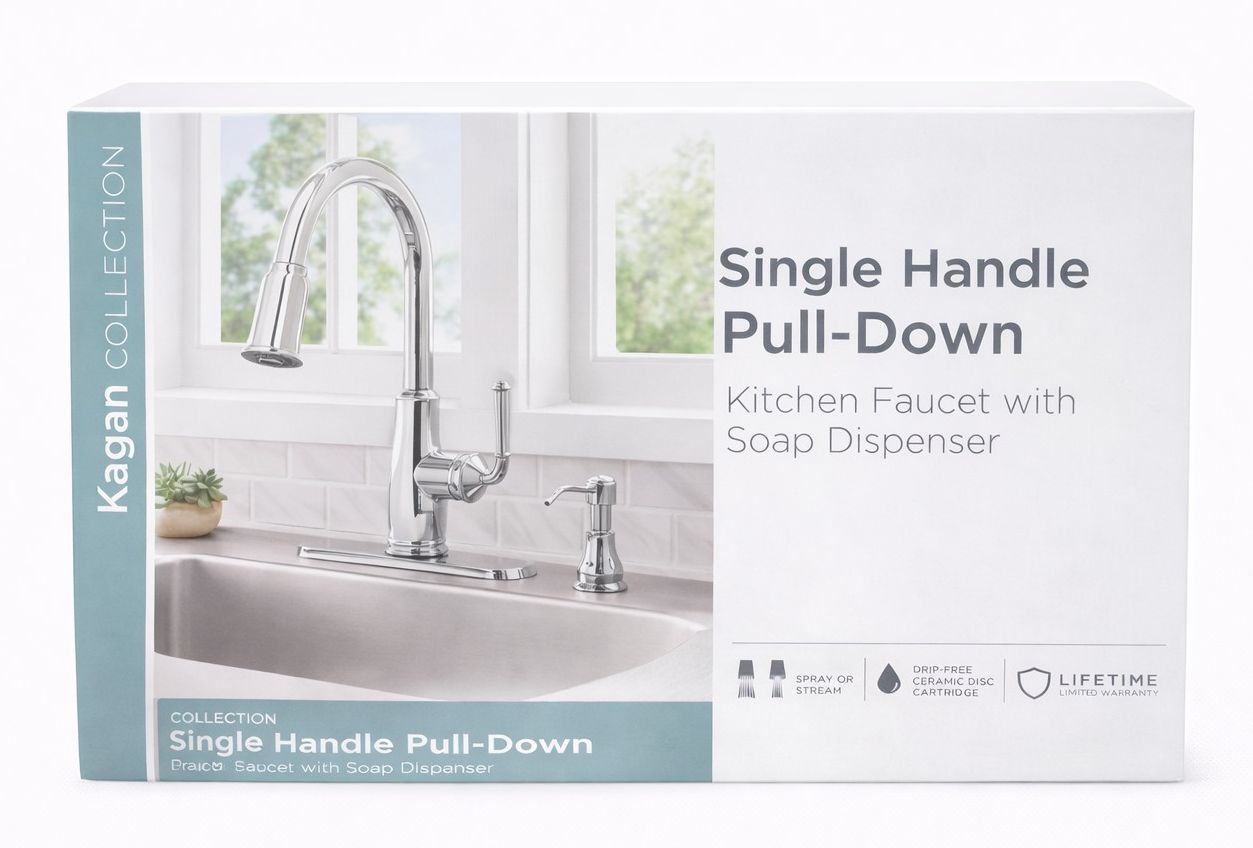 1008 088 894 Single Handle Pull Down Sprayer Kitchen Faucet with Soap Dispenser in Chrome