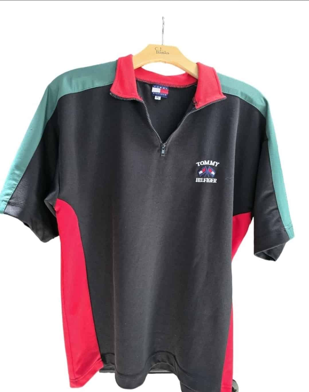 Men Tommy Hilfiger Polo Shirt XL Colorblick Black Red Green