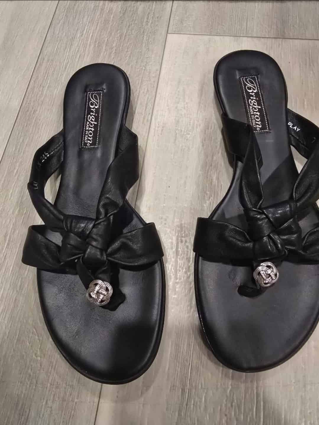 Women’s Brighton Black Leather Knot Thong Sandals Size 7